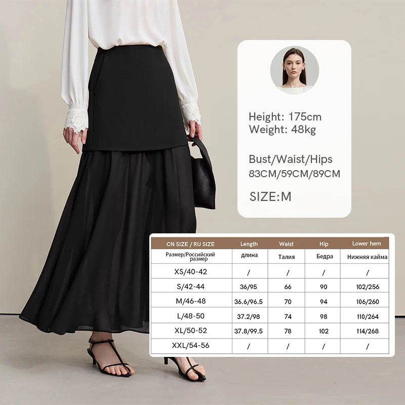 Amii Women's Skirt 2026 Autumn New Elegant Patchwork Chiffon Long Skirt Solid Color Straight Versatile Woman Clothes 12641047