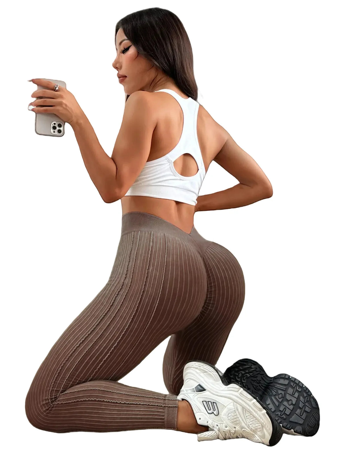 Women's Sand Wash Ribbed V-Back High Waist Yoga Leggings