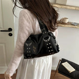 High Quality PU Leather Women's Shoulder Bag Large Capacity Y2K Underarm Bag Fashion Rivet Women Daily Boston Handbag