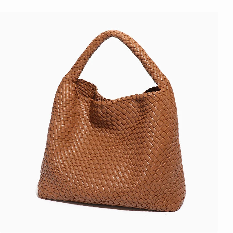 2025 Women Bag Luxury PU Leather Handbag Lady Fashion Handmade Knitting Tote Female Hand-woven Basket Shoulder Bag with Purse