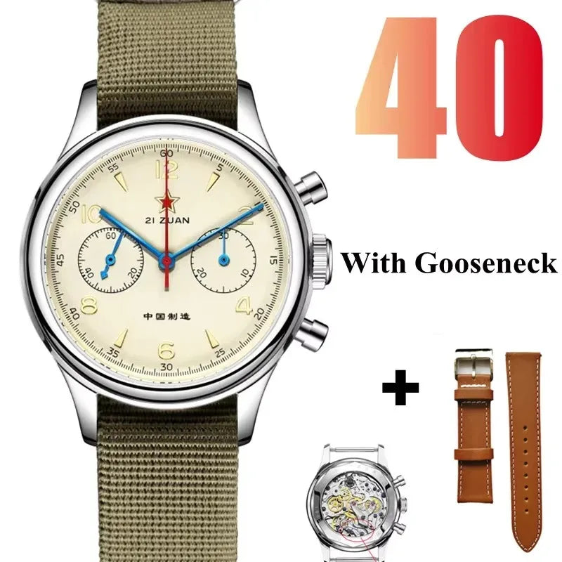 Red Star Retro 1963 Chronograph ST1901 Hand Winding Movement Air Force Pilots Aviation Sapphire Men Mechanical Watch Waterproof