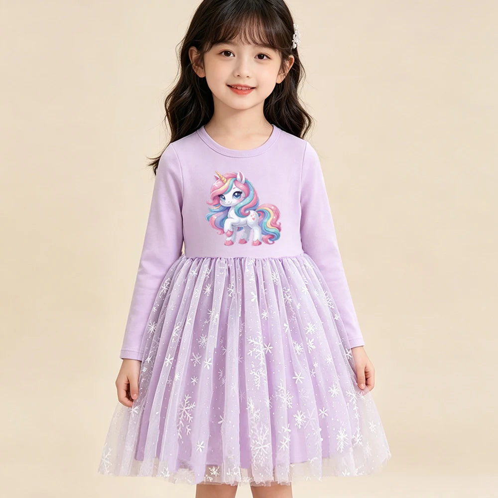 New Girls Dress Spring Autumn Kids Long Sleeve Princess Dress For Children Fashion Clothes Baby Birthday Party Clothing Unicorn