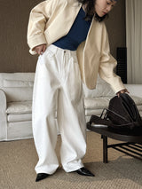 Spring/Summer New American Retro Fashionable High Waist Washed Used Cat Beard Jeans Loose Wide Leg Pants Women