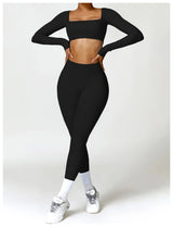 2-Piece Women's High-Waist Yoga Set – Seamless Long Sleeve Workout Suit