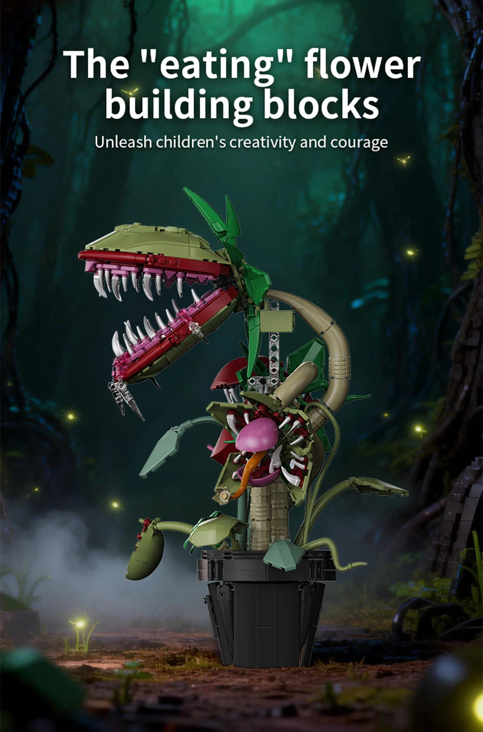 Creative Carnivorous Potted Plant Man-Eating Flower Building Blocks Home Decoration Collection MOC Bricks Toys For Children Gift