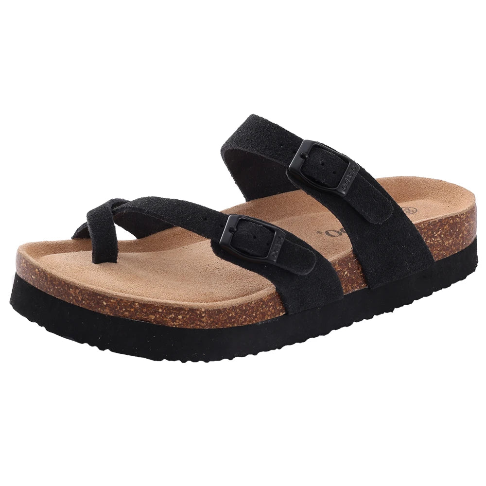 Comwarm Men's Cork Footbed Slides Sandals Arch Support Summer Outdoor Sandals with Adjustable Buckle Leisure Men Leather Slides