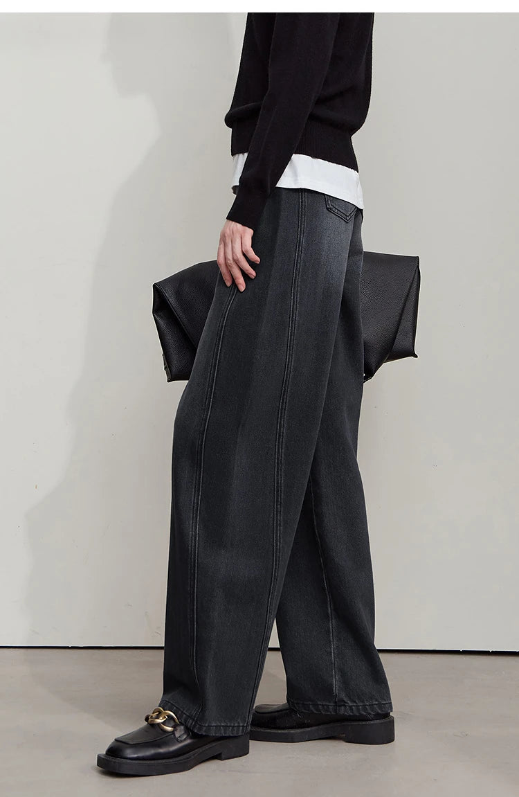 Amii casual Women's jeans 2025 Autumn new minimalist retro Women pants versatile loose cotton wide-leg trousers ladies 12553096