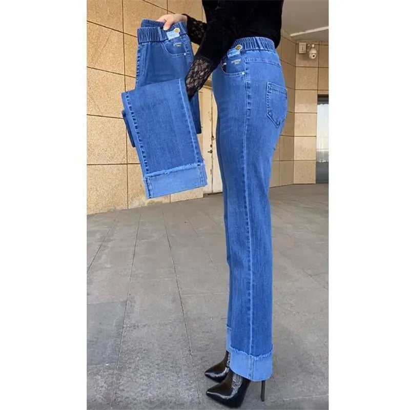 Women's Wide Leg High Waist Stretch Denim Jeans