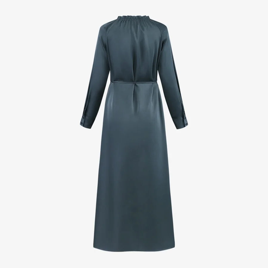 Elegant Ruffled-Neck Satin Dress