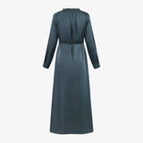 Elegant Ruffled-Neck Satin Dress