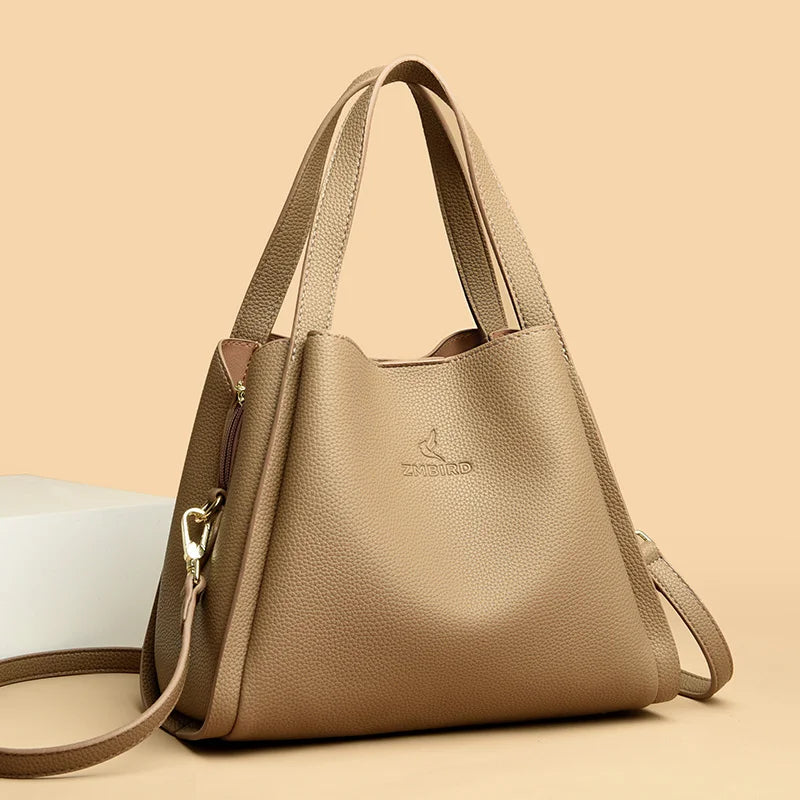 Genuine Brand Sturdy Durable Soft Leather Top-handle Bags Female Handbags Women 3 Layer Shoulder Crossbody Totes Messenger Bag