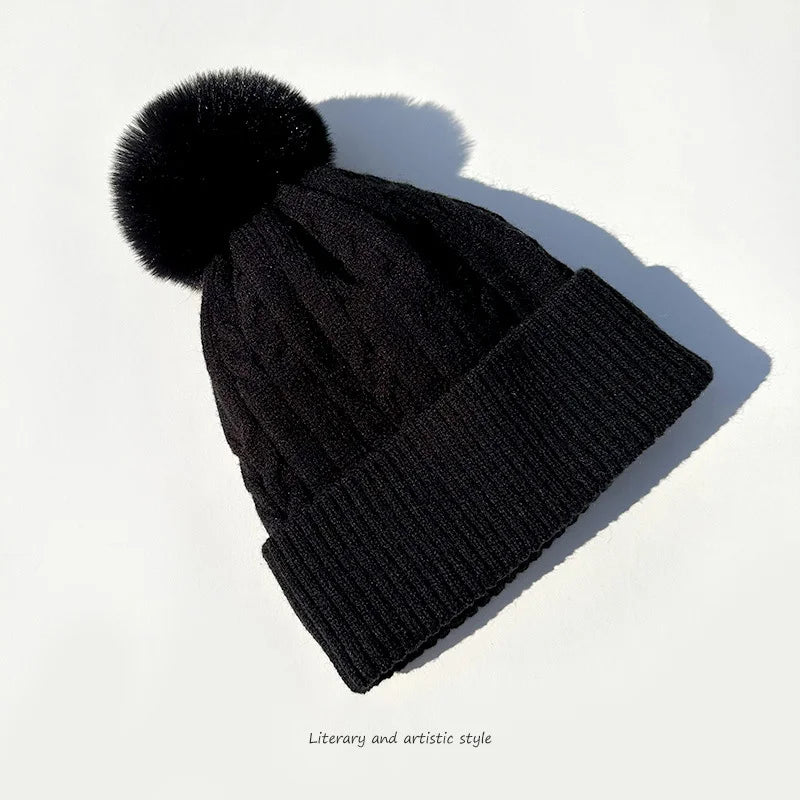 Women warm beanie hat men Plush and thickened cap winter ear protection high-end ski hat warm big head knit hat women's winter