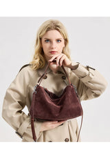 Russian Women's Genuine Suede Cowhide Leather Shoulder Bag Retro Frosted Cow Large Capacity Versatile Commuting Luxury Designer