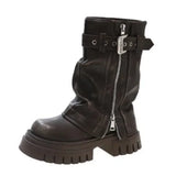 Women's Biker Boots – Belt Buckle Platform Mid-Calf