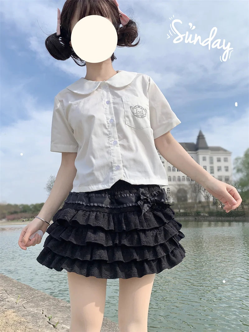 Kawaii Bow Mini Skirt – Ruffle Tiered A-Line
