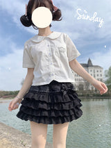 Kawaii Bow Mini Skirt – Ruffle Tiered A-Line