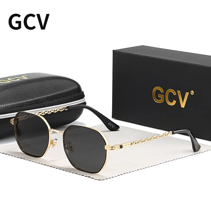 GCV Brand Classic Retro Women's Rectangular Square Metal Frame Glasses, Sunglasses, Polarizer Lenses，Box Oculos De Sol Gafas
