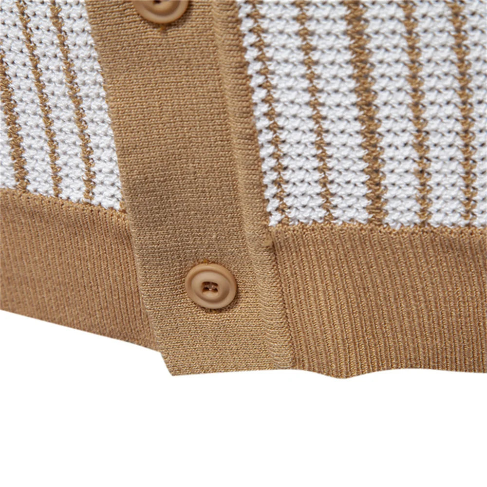 Men's Striped Mesh Polo – Contrast Panel, Breathable