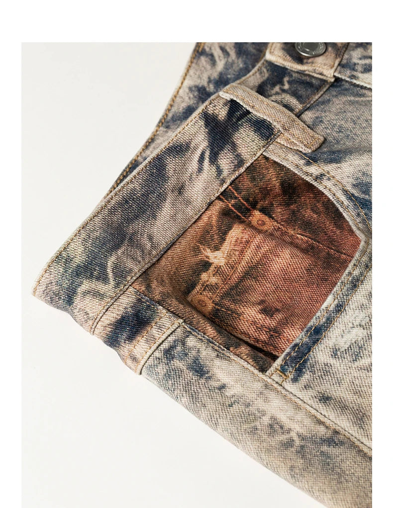 TOYOUTH Women Jeans 2026 Spring New Wilderness Wasteland Style Mid Low Waist Loose Printed Wide Leg Pants