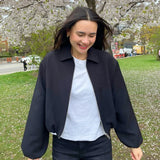 MUJER Women's Puffed Varsity Bomber Jacket | Cropped & Chic