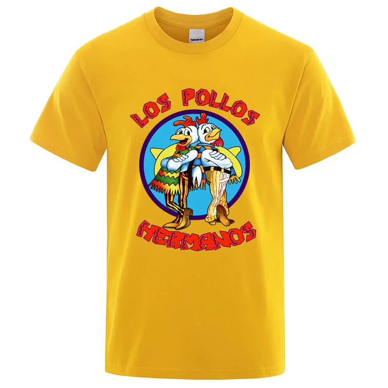 Summer Men's High Quality LOS POLLOS Hermanos Funny Printed T-Shirt Casual Cotton Breathable Tshirt Chicken Brothers Tees Top