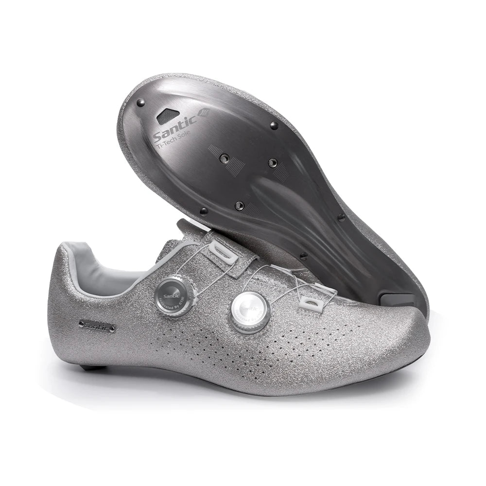 Santic Men's Cycling Shoes New Hardness16 Titanium Alloy Sole Auto-Lock Outdoor Bicycle Sneaker Adjustable Pro Road Racing Shoes