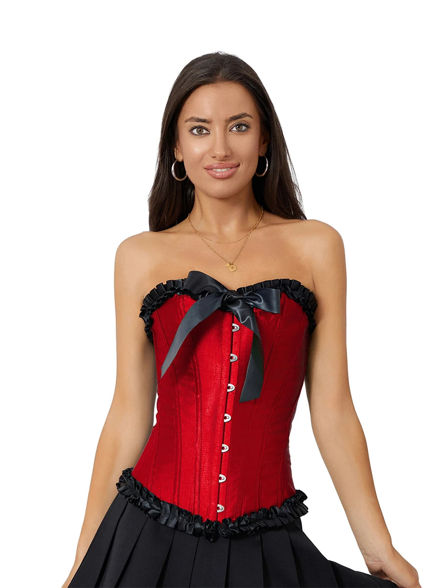 Contrast Ruffled Corset Tube Top