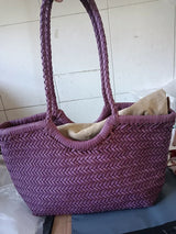 Hand Knitted Designer Genuine Leather Elegant Handle Female Totes Vintage Women's Handbag Cowskin Lady Large Shoulder Bag