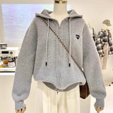 Women’s Heart Embroidery Oversized Knitted Cardigan – USA Made Warm Winter Hoodie