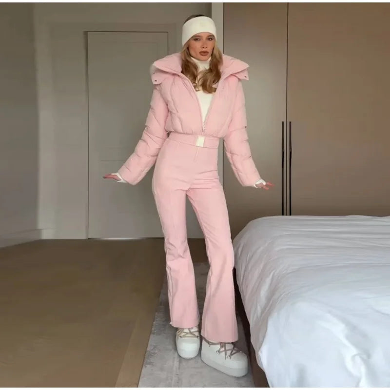 Women's Winter Fur-Trim Hooded Jumpsuit