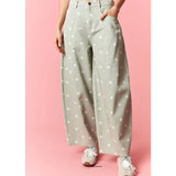 Fashion Women Barrel Jeans Dot Print Loose Denim Pants Spring Casual Baggy Trousers Fashion Wide-Leg Pants