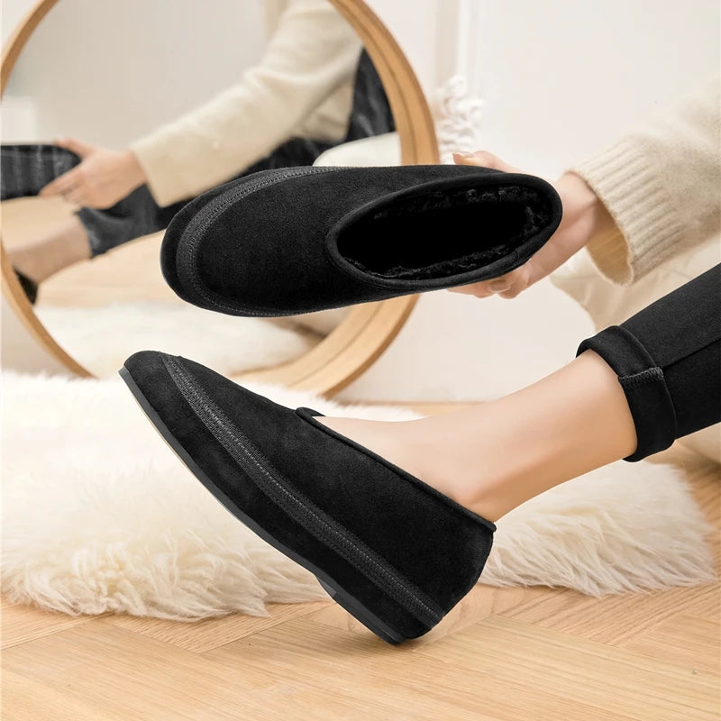 AIYUQI Women's Fur-Lined Leather Ballet Flats – Winter Comfort