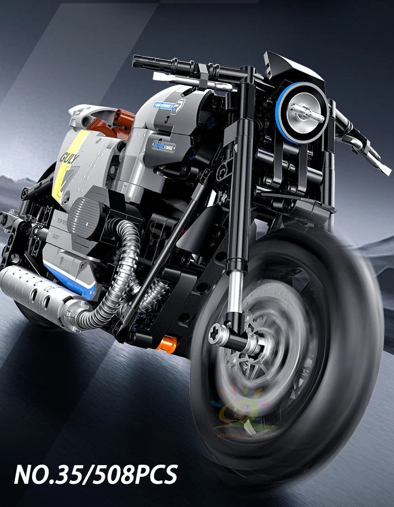 HUIQIBAO 1:8 Classic Motorbike Building Blocks High-tech Model Moto City Racer Bricks Toy for Kid Boy Children Adult MOC Car Set