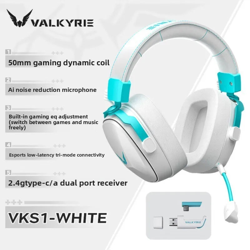 VALKYRIE VK S1 Gaming Headset Wireless Triple-Mode Detachable Microphone 15ms Ultra-Low Latency Esports Chip Gamer Headphones