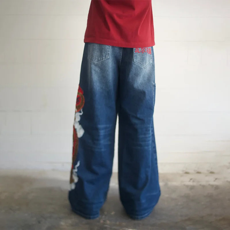 Y2K Dragon Graffiti Wide-Leg Jeans