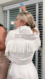 Custom Pearl & Rhinestone Bride Denim Jacket