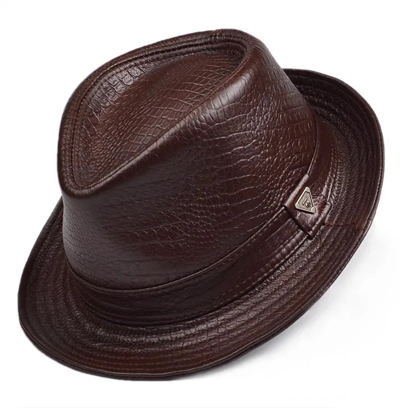 Men's Genuine Leather Cowhide Fedora Hat