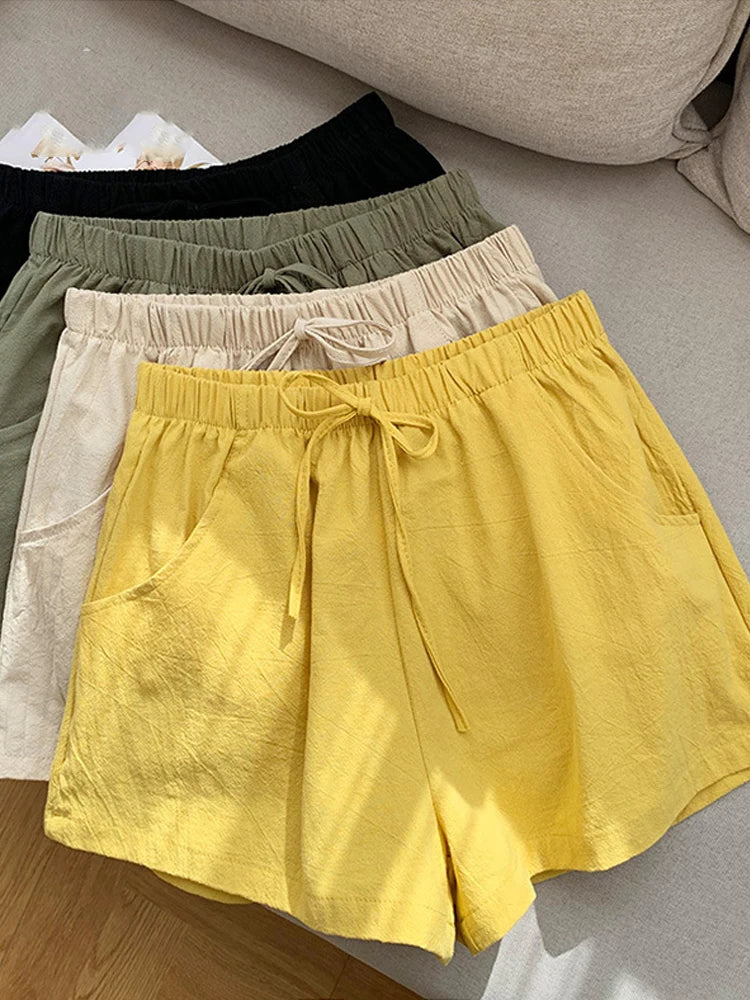 High-Waisted Linen-Style Bow Sash Shorts