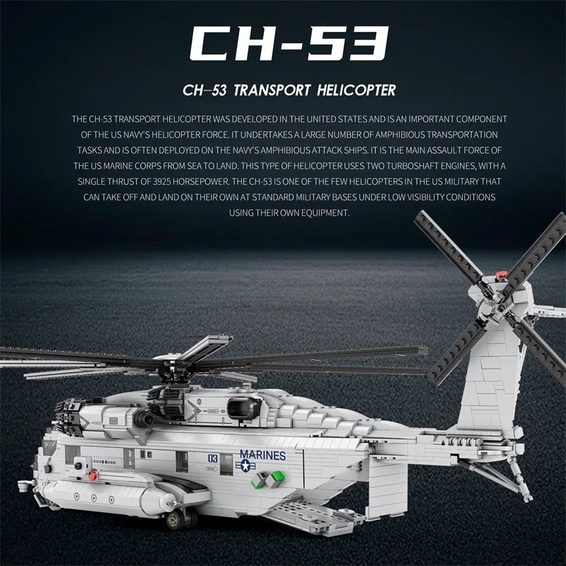 CH-53E Transport Helicopter Building Blocks Army Plane Military Fighter Model Assembly Bricks Desktop Ornaments Toy Holiday Gift
