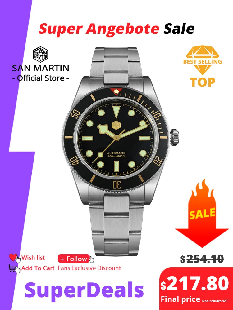San Martin New 40mm BB58 Retro Luxury Diver Watch NH35 Automatic Mechanical Watches For Men Sapphire Luminous 20Bar Reloj SN0008