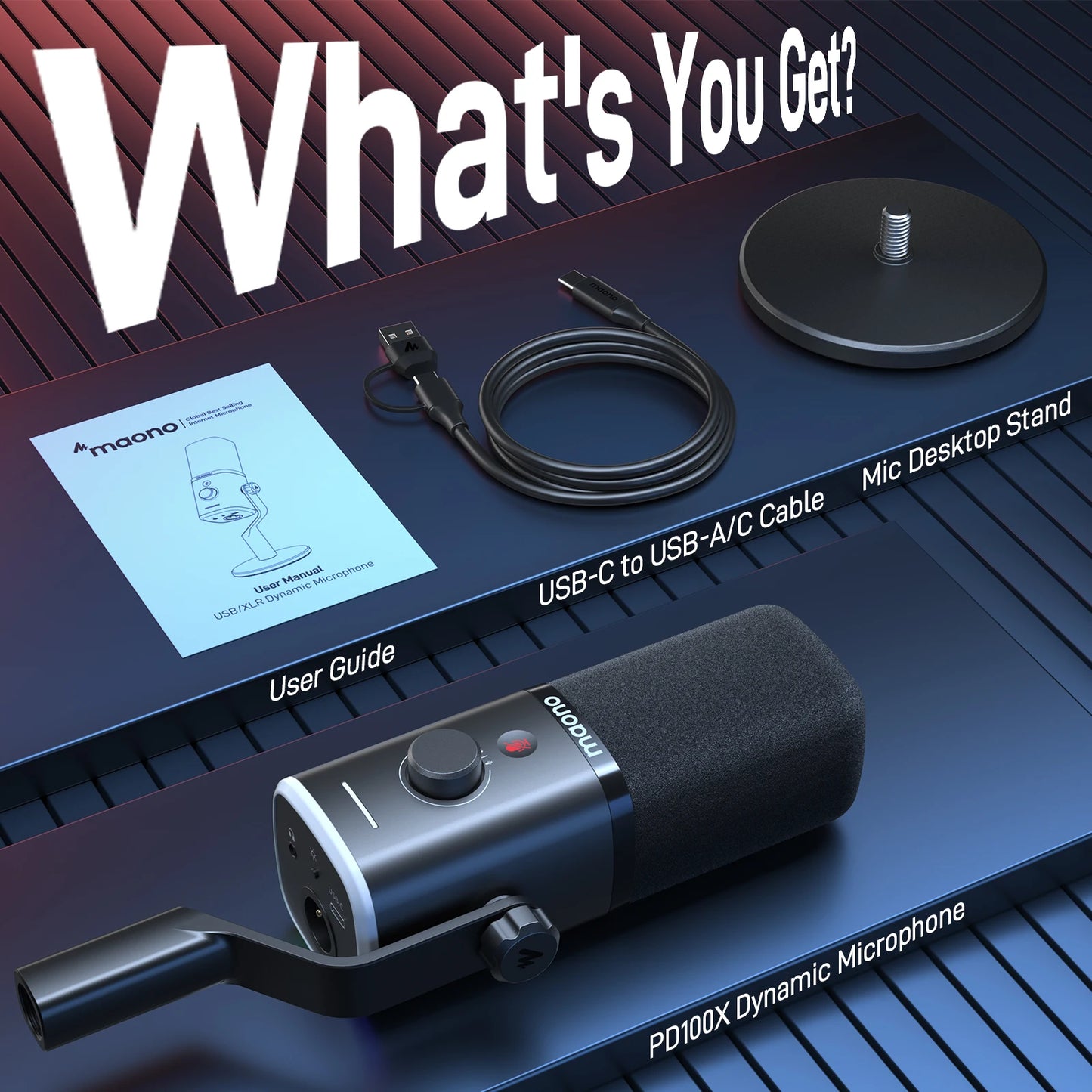 MAONO PD100X USB/XLR Dynamic Mic with RGB & Noise Reduction