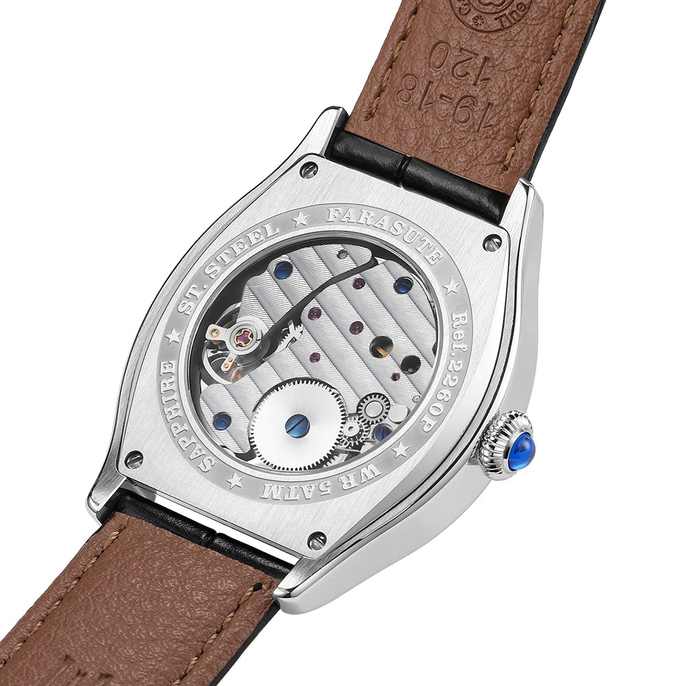 FARASUTE 36mm Retro Hangzhou Customized Manual Mechanical Movement Wristwatches Sapphire 5Bar Waterproof Watch Men Reloj Hombre