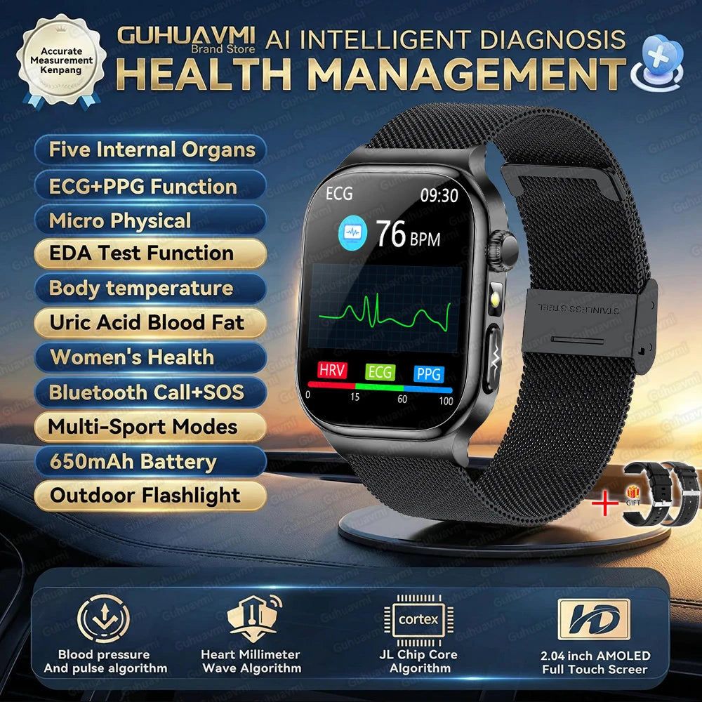 2026 New Accurate Diagnosis Smart Watch Body Fat ECG Blood oxygen BP Health Sport HD AMOLED Screen Call Smart Watches man woman
