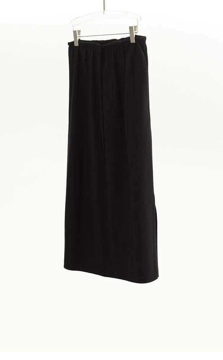 Elegant 100% Wool Elastic-Waist Skirt