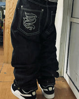 American Fashion Cherry Blossom Knight Embroidered Y2K Jeans