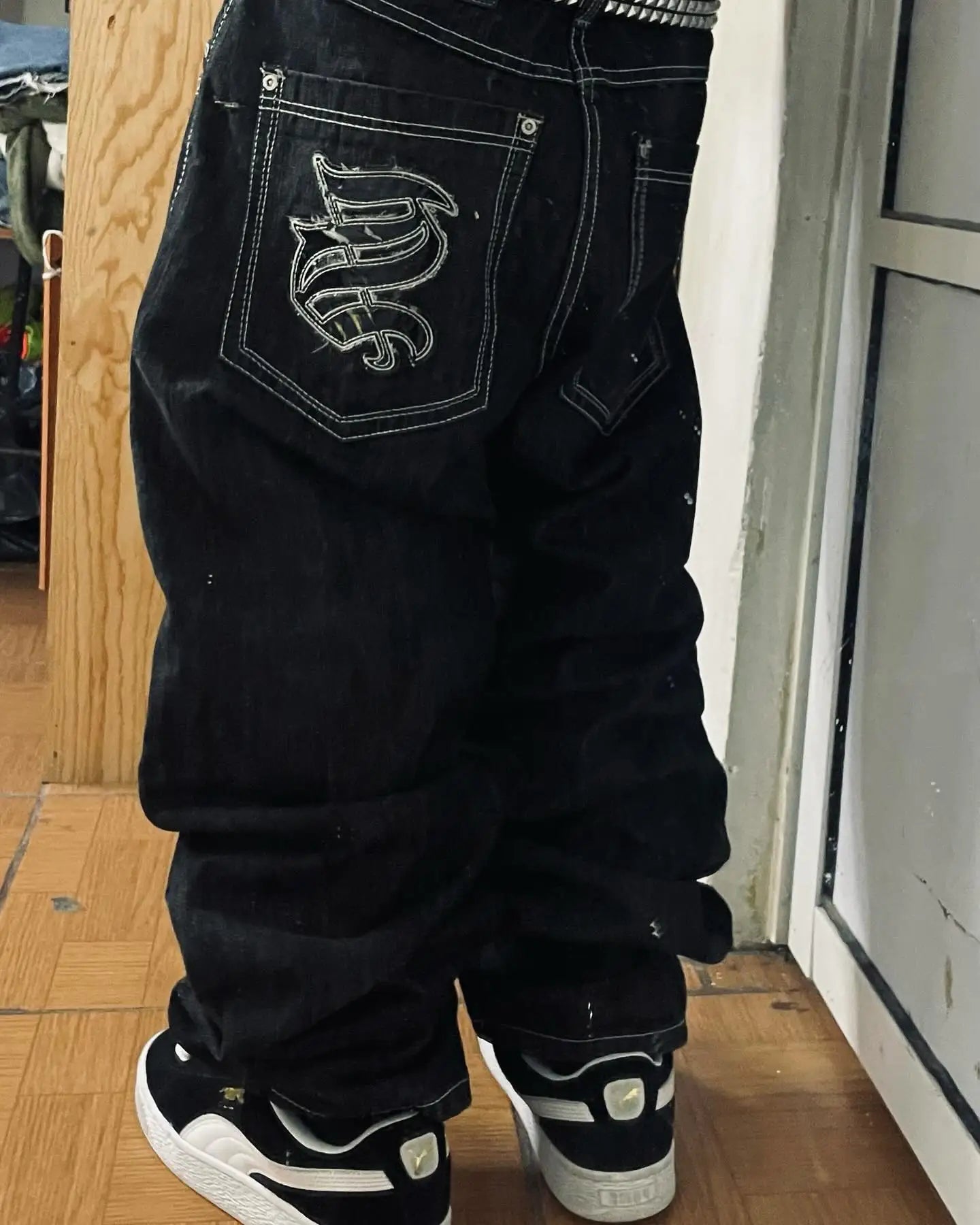 American Fashion Cherry Blossom Knight Embroidered Y2K Jeans