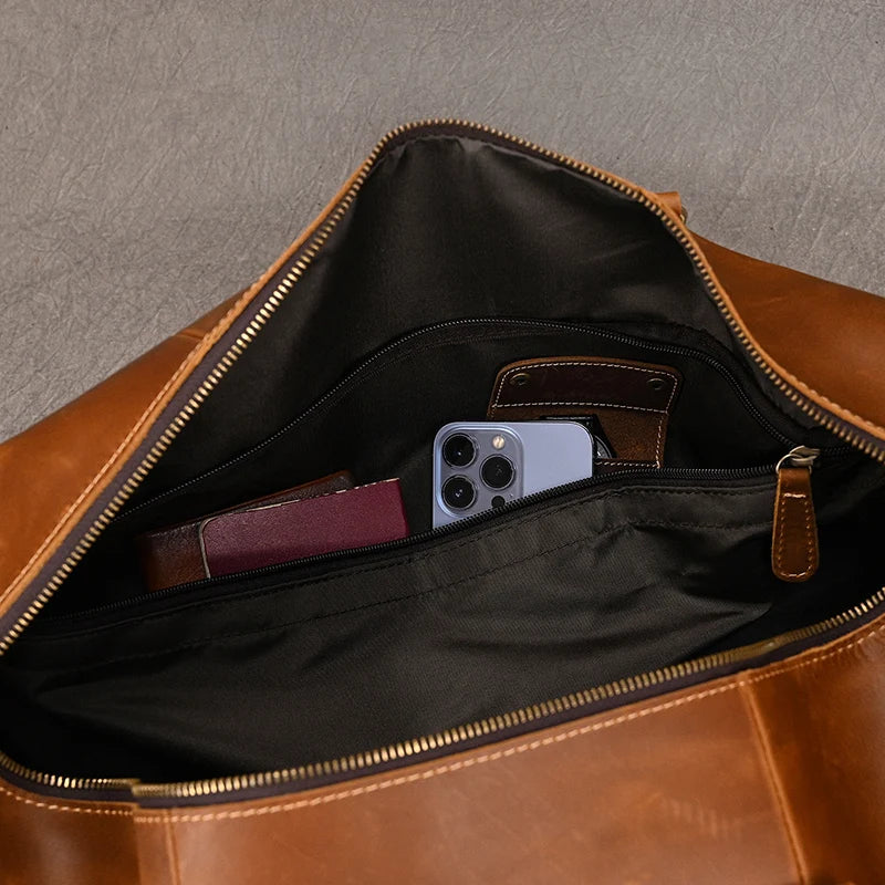 Natural Cowskin Travel Bags Waterproof Men's Leather Overnight Bag Handbag For Plane Luggage Men Male Weekend Bag Business 55cm