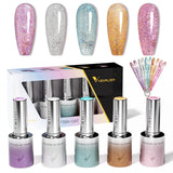 5pcs Venalisa Hema/TPO Free Cat Eye Nail Gel Polish Color Palette Kit Ultra Glitter Diamond Sparkle Soak Off UV LED Varnish Set