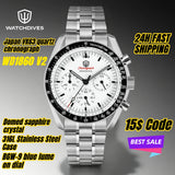 Watchdives WD1860 Watch VK63 Chronological Movement Stainless Steel Watch Sapphire AR Coating Night Light Retro Watches