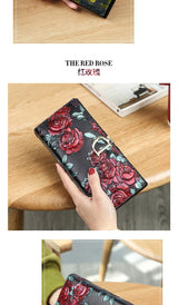 Genuine Leather Purse Wallet Female 3d Embossing Ladies Personality Retro Long Clutch Wallet Women Purse Coin Holders